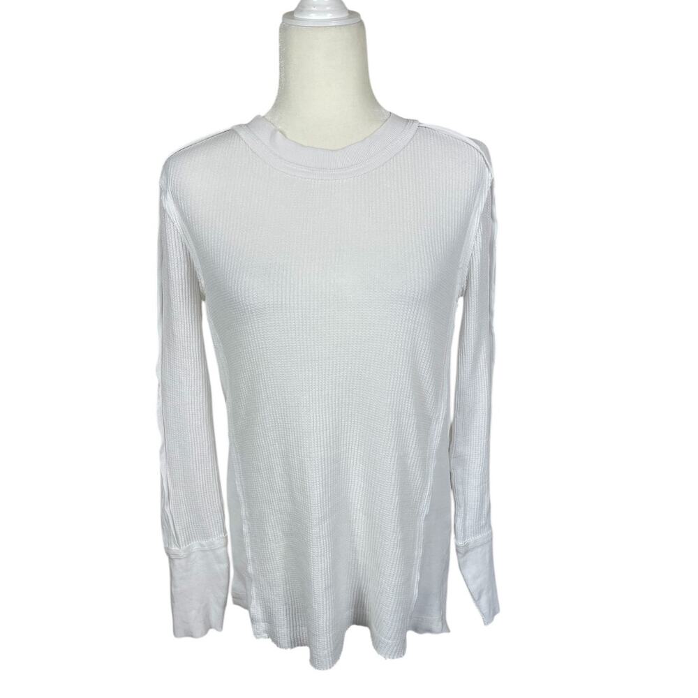Sundance Waffle Knit Crewneck Long Sleeve Shirt Size Large Velvet Trim Boho